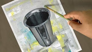 How to draw and paint a steel Glass _ Acrylic painting _ Reflective surface of Metal Tumbler