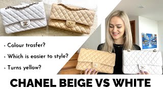 CHANEL BEIGE CLASSIC FLAP VS WHITE