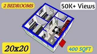 20x20 BUILDING PLAN MAP | 400 SQFT HOUSE PLAN DESIGN | 20 X 20 SQFT MAKAN KA NAKSHA