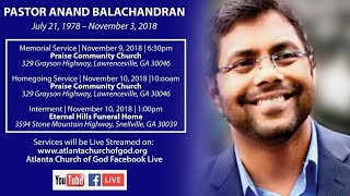 PASTOR ANAND BALACHANDRAN HOME GOING SERVICE