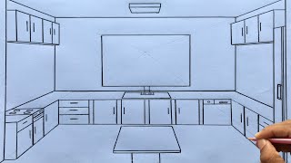 How to Draw a Kitchen in 1-Point Perspective Step by Steps for Beginners