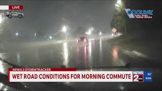 Wet road conditions in Nashville during morning commute