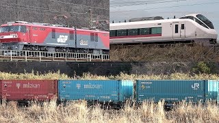 東北本線 臨時回送電車とコンテナ貨物列車・４本 警笛付き