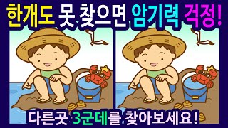 【틀린그림찾기 /치매예방퀴즈】바닷가에서 조개를 줍는 소년 그림【다른그림찾기/숨은그림찾기/두뇌운동/Find the Difference/치매예방】661번