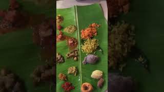 Traditional way of serving food on banana leaf #subbayagari hotel. ఆంధ్రా అరిటాకు బోజనం #shorts