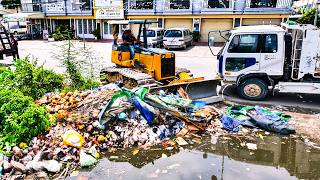 First Amazing New PROJECT: Landfill Delete Garbage On Flooded Area By Skills Dozer Pushing Rock Soil