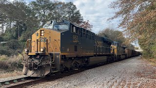 CSX 957, CSX 428 \u0026 CSX 731 moving coal through downtown Warm Springs, Ga.