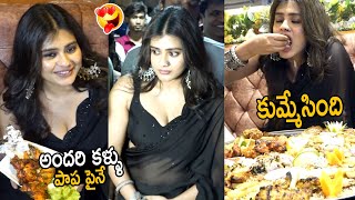 Hebah Patel Stunning Looks in Black Saree at Barkaas Indo Arabic Restaurant Launch | FC