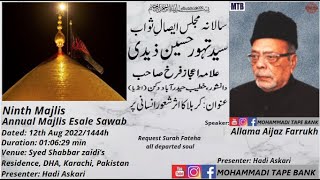 Speaker: Allama Aijaz Farrokh || Annual Majlis Esale Sawab || Syed Tahwwar Zaidi ||