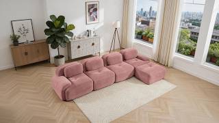 80" Modular Cloud Sectional Sofa | Deep Seat Memory Foam Couch with Ottoman | No Assembly
