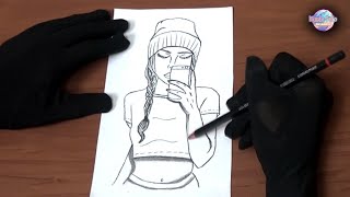 Come disegnare una ragazza con un cellulare in mano I Disegno realistico a matita  - Facile tutori