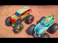 Monster Trucks Team Up to Take on Crushzilla! 🦍🤖 + More Cartoons for Kids  Hot Wheels