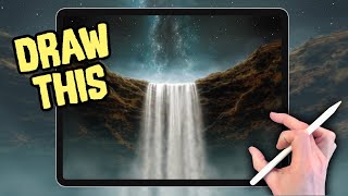 IPAD PAINTING MADE EASY - Night Waterfall landscape tutorial in Procreate