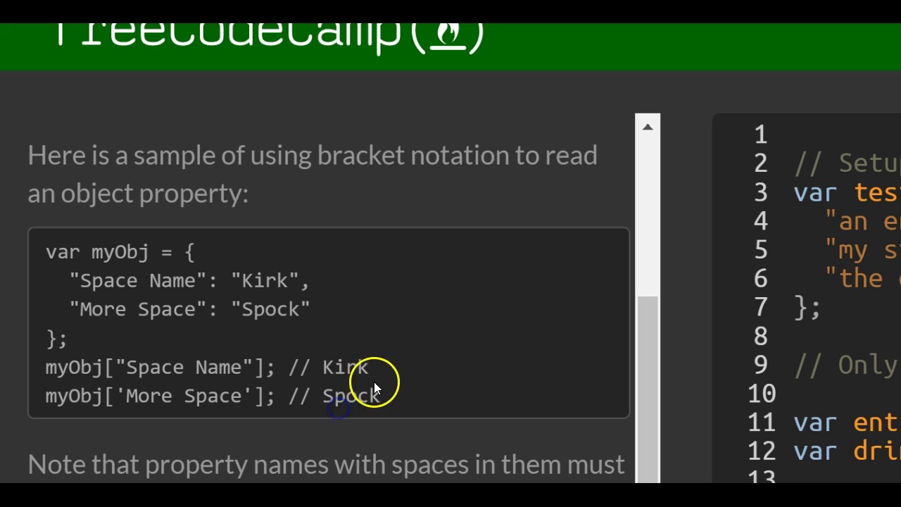 Accessing Objects Properties With Bracket Notation, FreeCodeCamp Basic ...