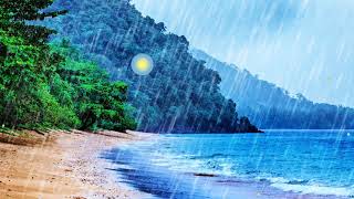 Rain on Beach White Noise | Tropical Rainstorm & Ocean Waves Sounds for Sleep, Studying, Relaxation
