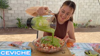 Ceviche de camarón cocido y pescado en Salsa Verde