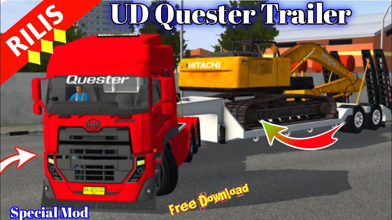 Rilis!! Truck Mod Bussid UD Quester Trailer Excavator | Mod Bussid ...