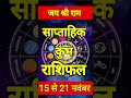 कुम्भ 15 से 21 November | साप्ताहिक राशिफल | कुम्भ राशि | Kumbh Rashi #shorts #viral