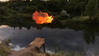 Daring Cyclist Rides Bike Into Lake Whilst On Fire