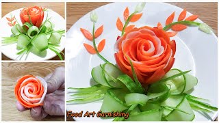 Beautiful Carrot & White Radish Rose Flower Garnish | Food Art Garnishing