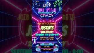 Lets Glow Crazy Video Invitation Birthday Digital invitation Evite