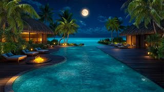 🏝️ Tropical Paradise at Night | Relaxing Maldives Ocean Sounds, Full Moon Glow and Starry Skies