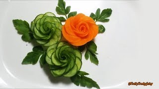 How To Make Cucumber Rose Garnish - Cucumber & Carrot Carving & Cutting Techniques