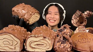 ASMR Chocolate Nut Roll Crepe \u0026 GODIVA Collaboration Sweets‼️【eating sound/mukbang】