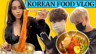 Korean Food Vlog: GLASS NOODLES \u0026 SAMGYEOPSAL BBQ for dinner! | Sakshma Srivastav