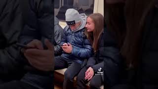 American cute girl subway prank VIDEO funny reaction tiktok meme