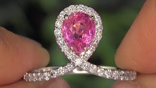 GC Certified 1.99 tcw UNHEATED Fancy Pink Sapphire and Diamond 18k White Gold Halo Statement Ring