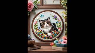 punch needle embroidery：Cat-themed Decorative Artwork