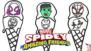 Spidey and His Amazing Friends Faces on Ice-Cream | Spidey, Miles, Gwen | Coloring Page