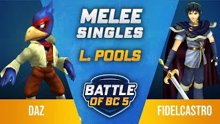 Daz (Falco) vs FidelCastro (Marth) - Melee Singles Losers Pools - Battle of BC 5