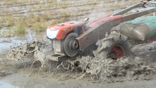 Fast miniature tractors RT155 unstuck in mud | power mini tractor working