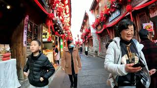 浙江台州临海古城步行春节期间人多旅游古镇城墙古迹