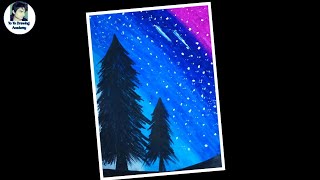 Beautiful Drawing of Nature | How to draw sketch Of Nature | Beautiful Night sky / Nature drawing