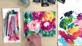 How to Paint Loose Abstract Flowers with Acrylic Paint on Canvas Tutorial (time lapse)
