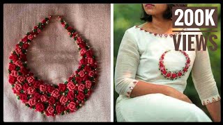 എളുപ്പത്തില്‍ ചെയ്യാം Simple\u0026Elegant Hand Embroidery neckDesign| #Brazilian embroidery |for beginner