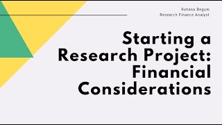 Starting a Research Project   Financial Considerations