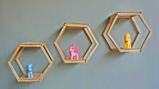 Minimalist Wall Shelf From Ice Cream Sticks | Popsicle Stick Hexagon Shelf