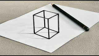 easy simple  3d drawing cube on paper for beginners- how to draw 3d