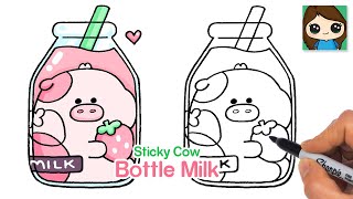 How to Draw Bottle of Strawberry Milk | Sticky Cow
