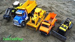 Toy Construction Vehicles in Action! | Digging and Dump Trucks for Kids | JackJackPlays
