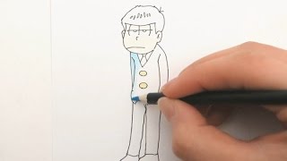 【黒ペン一発描き】 一松 (おそ松さん) を描いて塗ってみた　お絵かき　塗り絵