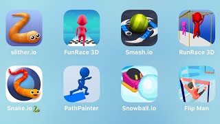Slither.io, Fun Race 3D, Smash.io, Run Race 3D, Snake.io, Path Painter, Snowball.io, Flip Man