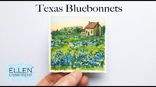 Watercolor Landscape tutorial for beginners/ Mini Monday Texas Bluebonnet field