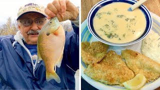 Angling for Asiago Crusted Fish (with low-carb cream of broccoli soup)