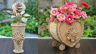 Showpiece Making Ideas from Waste Materials | Jute Craft Ideas | DiY Home Decor Flower Pot Design