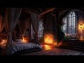 Nighttime Thunderstorm in this Cozy Castle Room with Rain and Fireplace Sounds to Sleep Peacefully